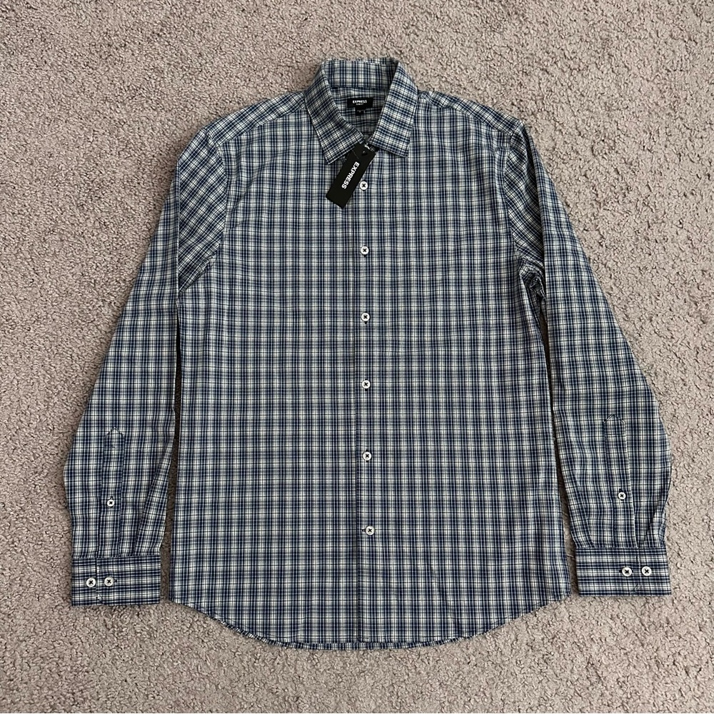 Express Mens Slim Fit Plaid Button Down Shirt S